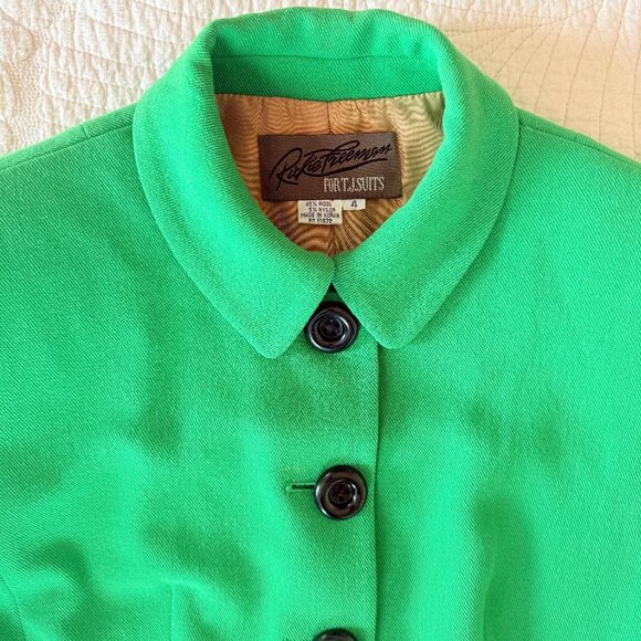 Vintage Kelly Green Mid Length Wool Blend Pea Coat by Rickie Freeman Size 4 - Picture 10 of 12